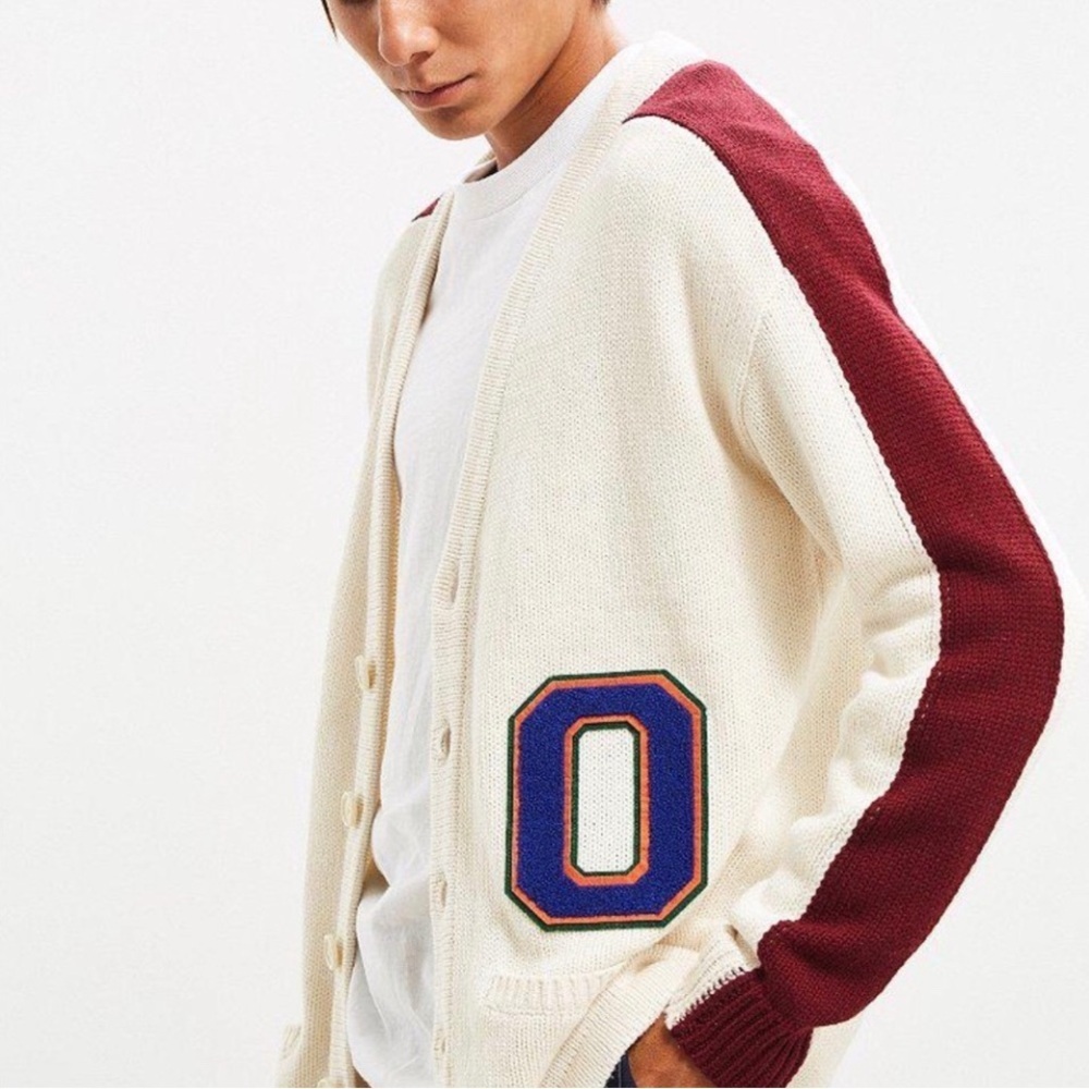 Urban Outfitters Cream and Burgundy Lettermen’s Button down Cardigan - Picture 3 of 15